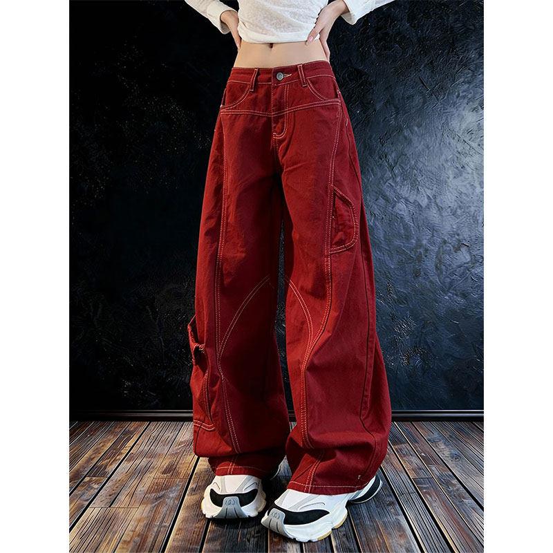 美式工装风多口袋阔腿休闲裤女20