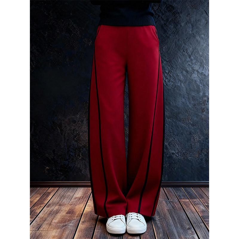 2026年春季新款高腰撞色边条阔腿弯刀裤女通勤百搭显瘦大码女装,女装/女士精品,大码裤装,淘宝优惠券,粉丝福利购,淘宝优惠卷