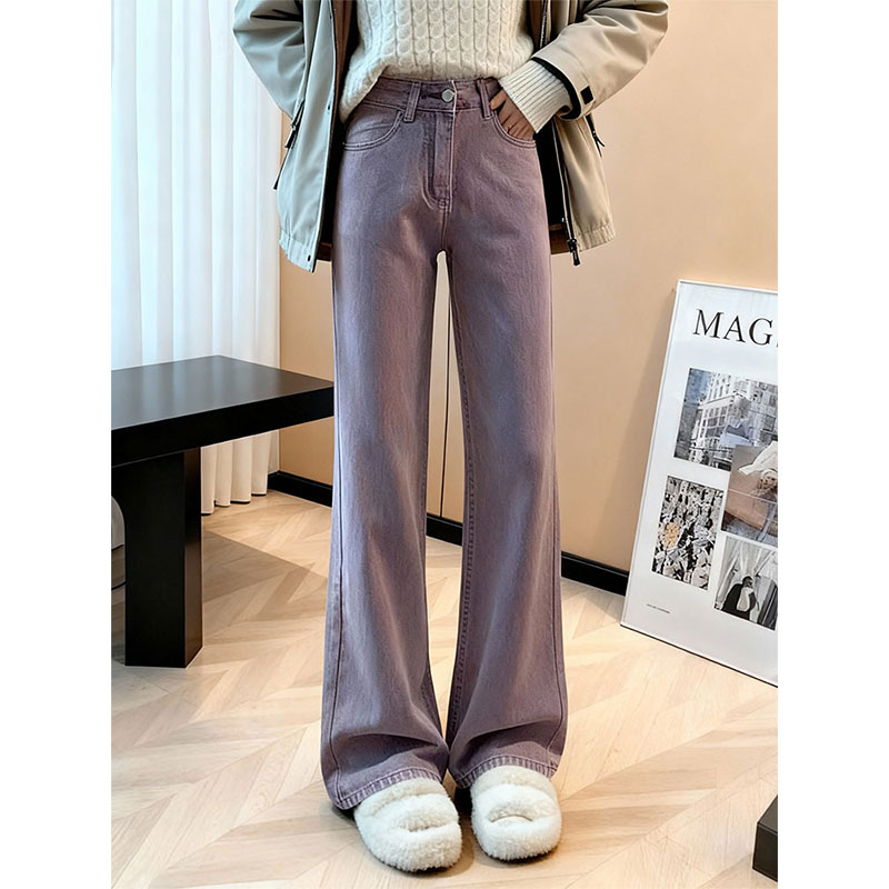 复古高腰阔腿牛仔裤女
