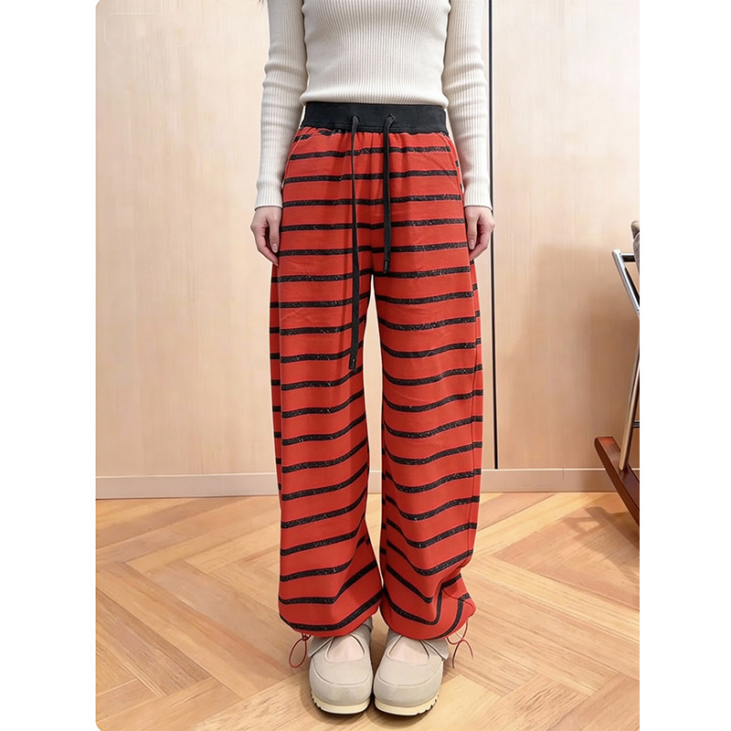 加绒加厚2025秋冬慵懒条纹休闲裤女宽松束脚显瘦阔腿松弛风色长裤,女装/女士精品,休闲裤,淘宝优惠券,粉丝福利购,淘宝优惠卷