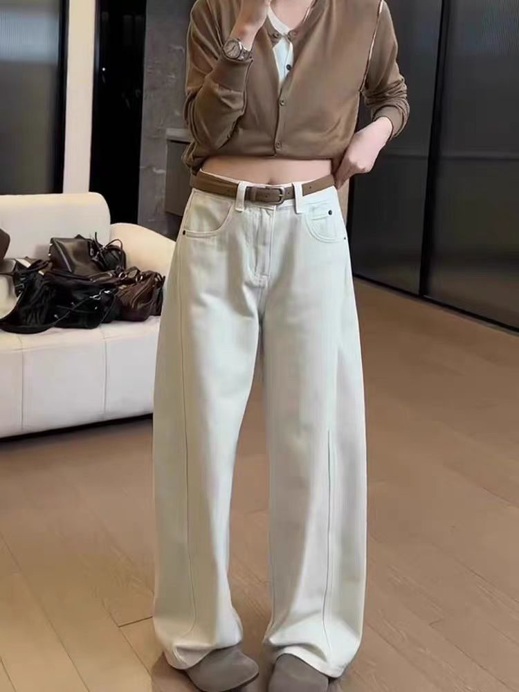 时尚百搭设计感大口袋白色牛仔裤