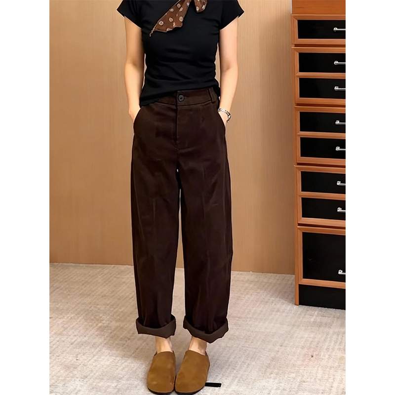 加秋冬复古高腰高级感阔腿裤显瘦