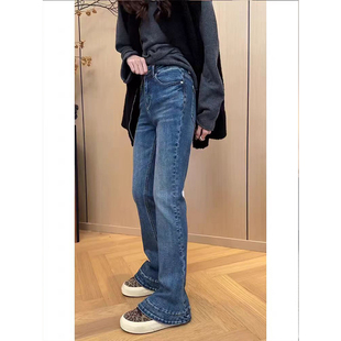 百搭喇叭裤 冬季 蓝色显瘦显腿长修身 女2025新款 复古高腰微喇牛仔裤