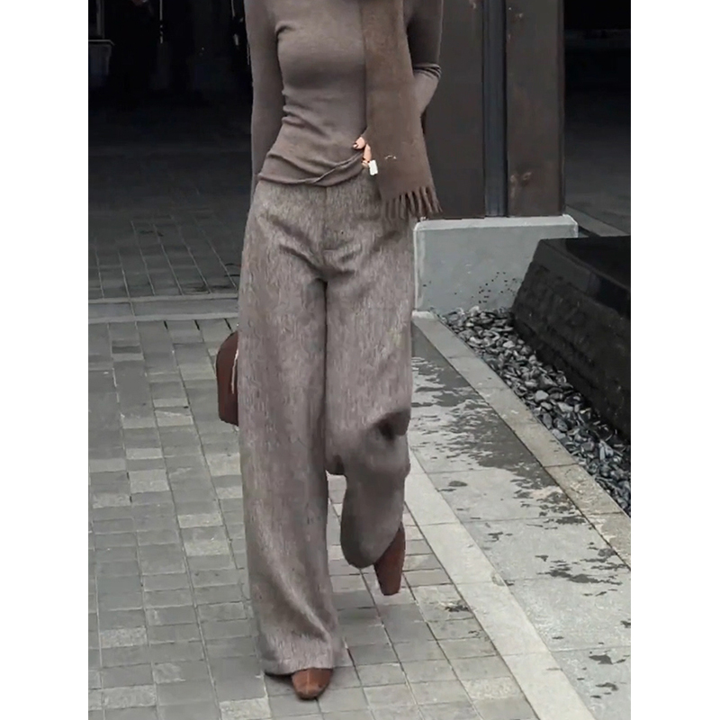 2025咖灰色羊绒毛呢休闲裤女