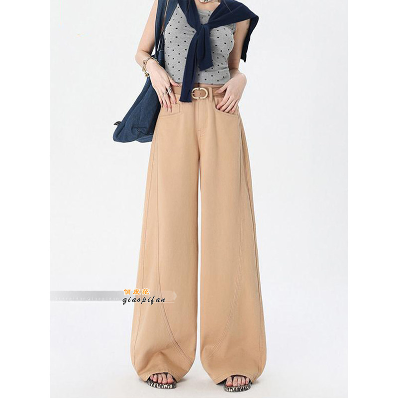 美式复古风高腰阔腿卡其色牛仔裤女2026春季新款宽松显瘦直筒长裤,女装/女士精品,牛仔裤,淘宝优惠券,粉丝福利购,淘宝优惠卷