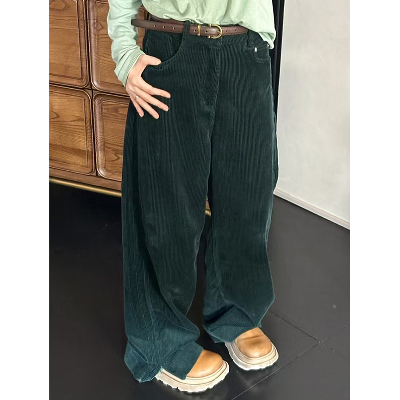 时尚百搭灯芯绒高腰直筒休闲裤女