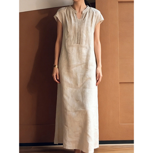 轻熟简约风设计亚麻连衣裙女2026春季 重工高级感气质显瘦长裙 新款