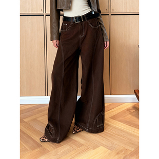 加绒美式复古水洗反穿倒装牛仔裤2025冬季百搭慵懒松弛感拖地长裤