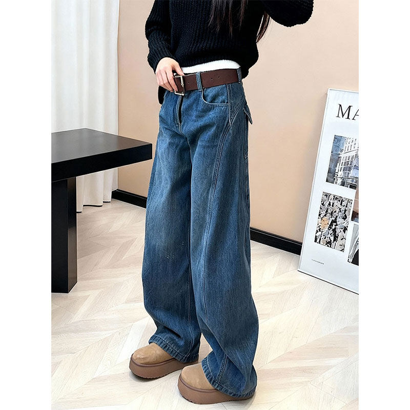 加绒加厚2025秋冬高腰美式复古弯刀牛仔裤女蓝色宽松显瘦阔腿长裤,女装/女士精品,牛仔裤,淘宝优惠券,粉丝福利购,淘宝优惠卷