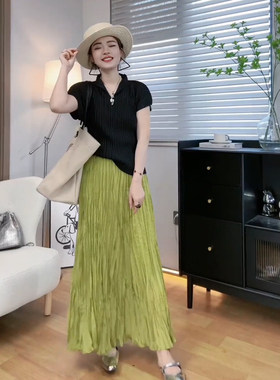 清新减龄褶皱肌理感休闲半身裙女