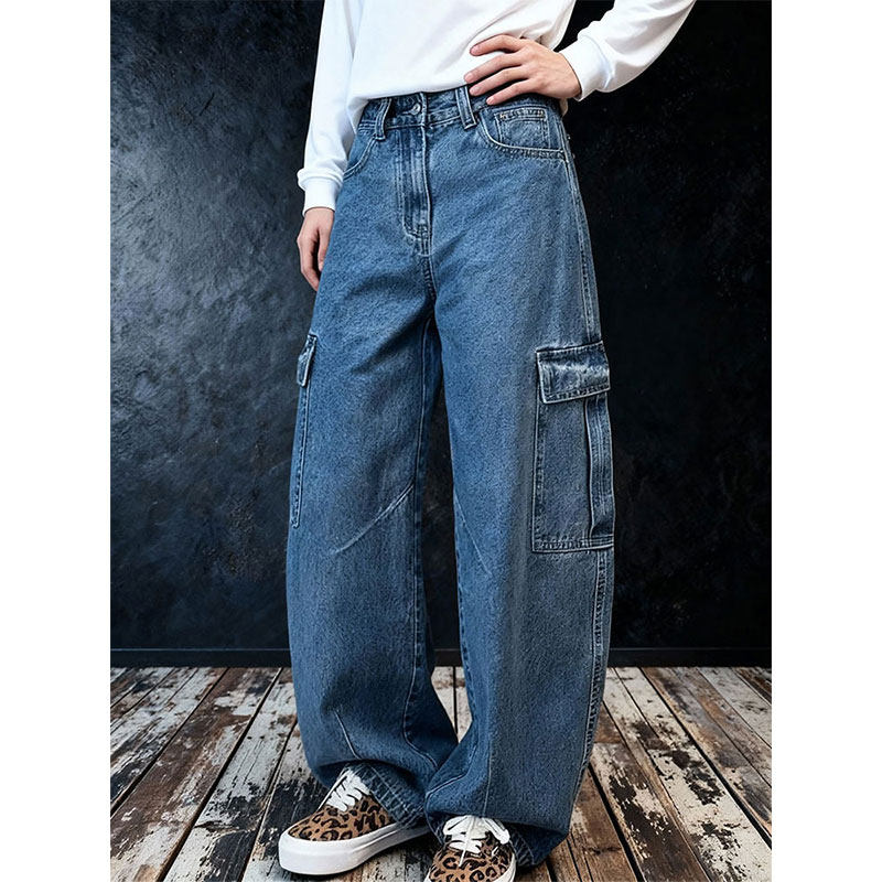 2026春季工装风阔腿牛仔裤女蓝色多口袋宽松显瘦百搭长裤休闲风,女装/女士精品,牛仔裤,淘宝优惠券,粉丝福利购,淘宝优惠卷