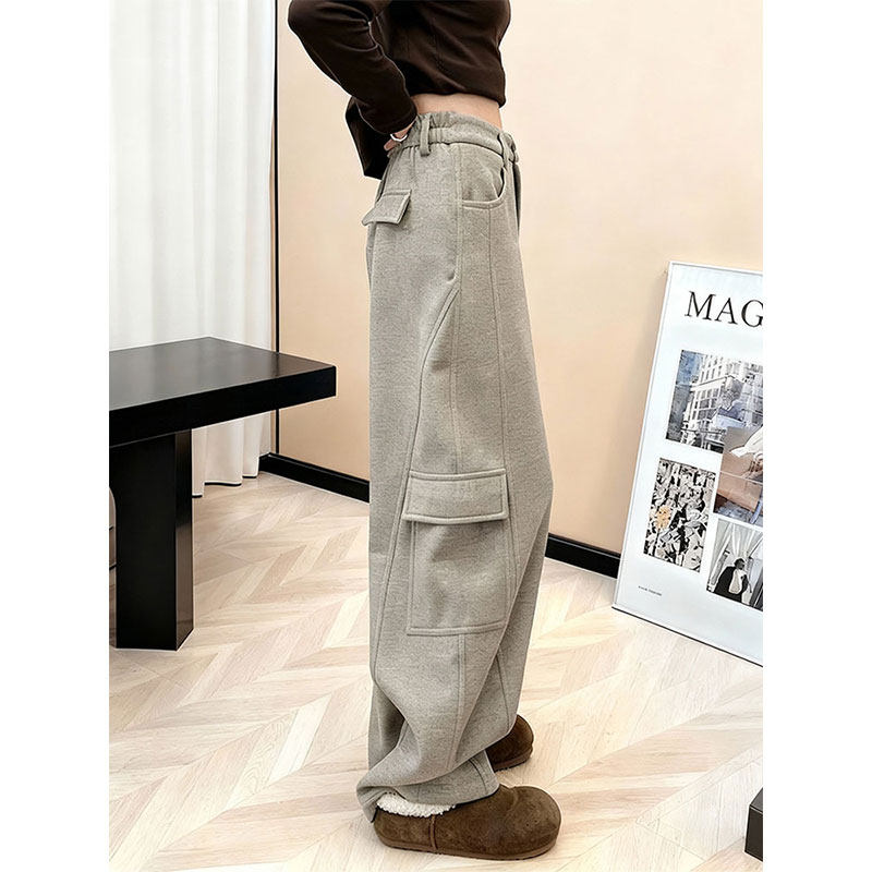 加厚2025秋冬工装风高腰阔腿裤女宽松显瘦多口袋休闲裤百搭时尚垂,女装/女士精品,休闲裤,淘宝优惠券,粉丝福利购,淘宝优惠卷