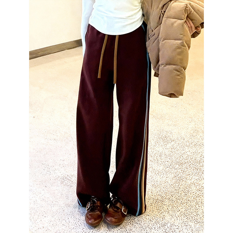美式复古运动风撞色条纹阔腿裤2026春季宽松显瘦百搭高级感休闲裤,女装/女士精品,休闲裤,淘宝优惠券,粉丝福利购,淘宝优惠卷