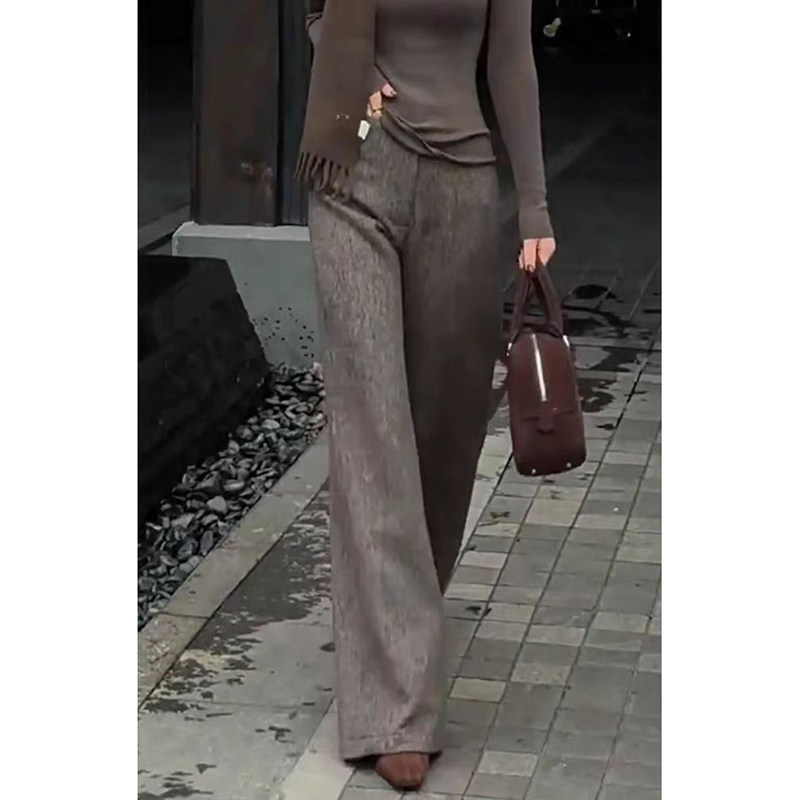 高级感咖灰色羊绒毛呢休闲裤女2025春季宽松高腰阔腿显瘦裤子,女装/女士精品,大码裤装,淘宝优惠券,粉丝福利购,淘宝优惠卷