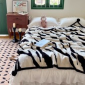 高端斑马纹兔毛绒毛毯冬季 加厚沙发盖毯办公室午睡毯多功能小毯子