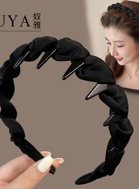 黑色缎面高颅顶发箍女2025新款夏高级感日常外戴洗脸头箍压发发卡