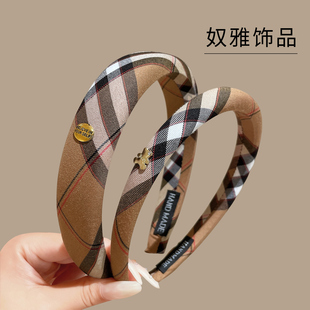 气质千鸟格高颅顶发箍女款 头箍日常外戴显脸小发卡 高级感洋气时尚