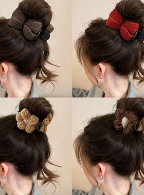 针织花朵丸子头神器抓夹女高级感2025新款冬季蝴蝶结固定发夹头饰