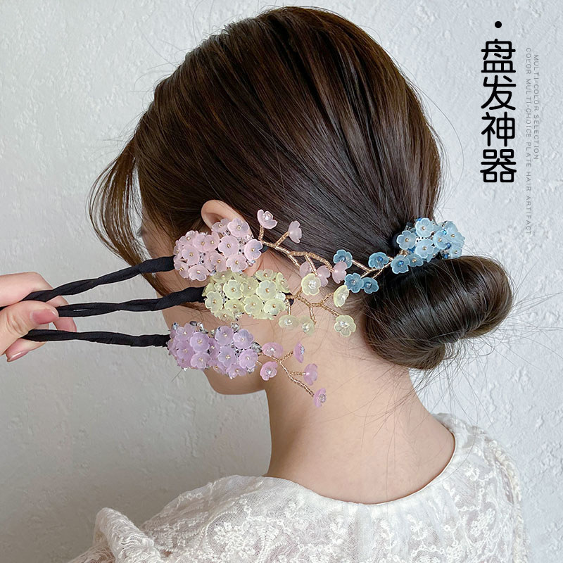 丸子头盘发神器花朵造型懒人后脑勺编发头饰女固定花苞头蓬松绑发