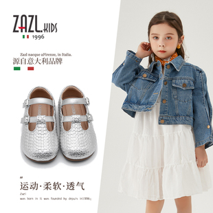 ZAZL儿童皮鞋2026春季上新款女童学院风T字带扣公主软底编织单鞋