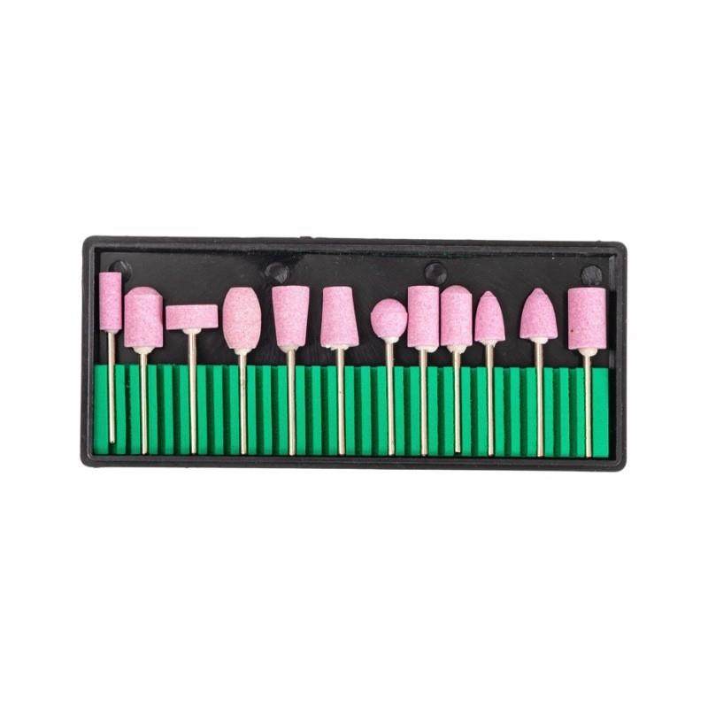 12pc支羊毛打磨头美甲打磨机红砂轮打磨头羊毛柄2.35抛光磨头套装