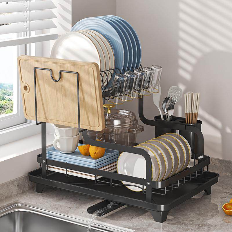 厨房双层沥水碗碟架多功能家用晾放碗筷收纳架台面放碗盘置物架子
