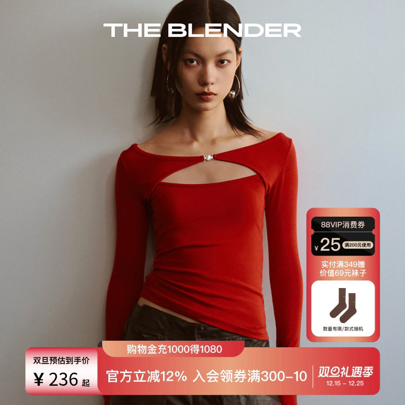 TheBlender镂空一字领打底衫