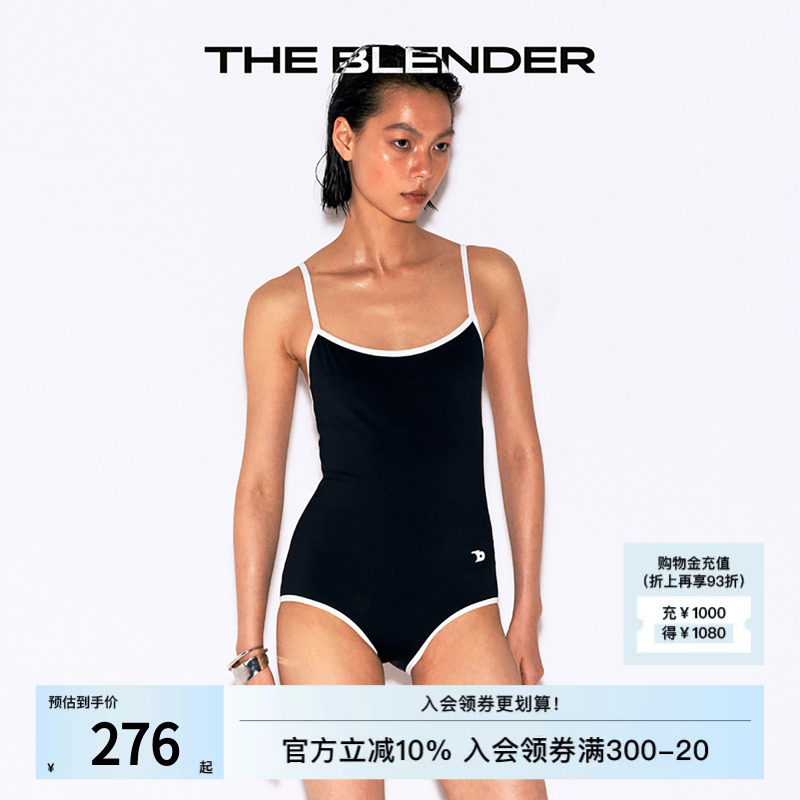 The Blender【董洁推荐】度假撞色带胸垫细肩带美背连体三角泳衣