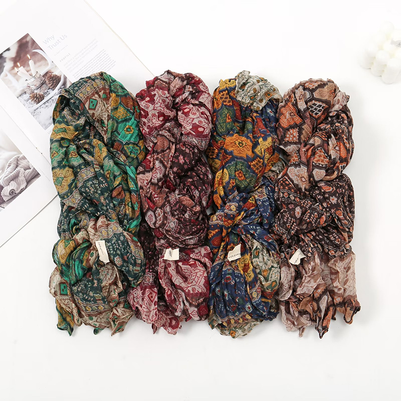 碎花格子百搭夏季防晒丝巾围巾女士新款秋冬季护颈民族风披肩两用