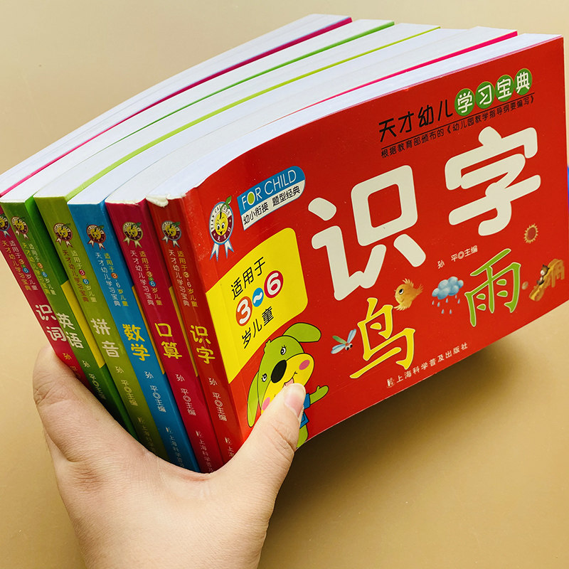 幼儿童学汉语拼音识字词语数学英语教材全套6本3-6岁幼儿园拼音练习册拼音拼读学前班看图列式分解组成加减法宝宝词语英文单词启蒙