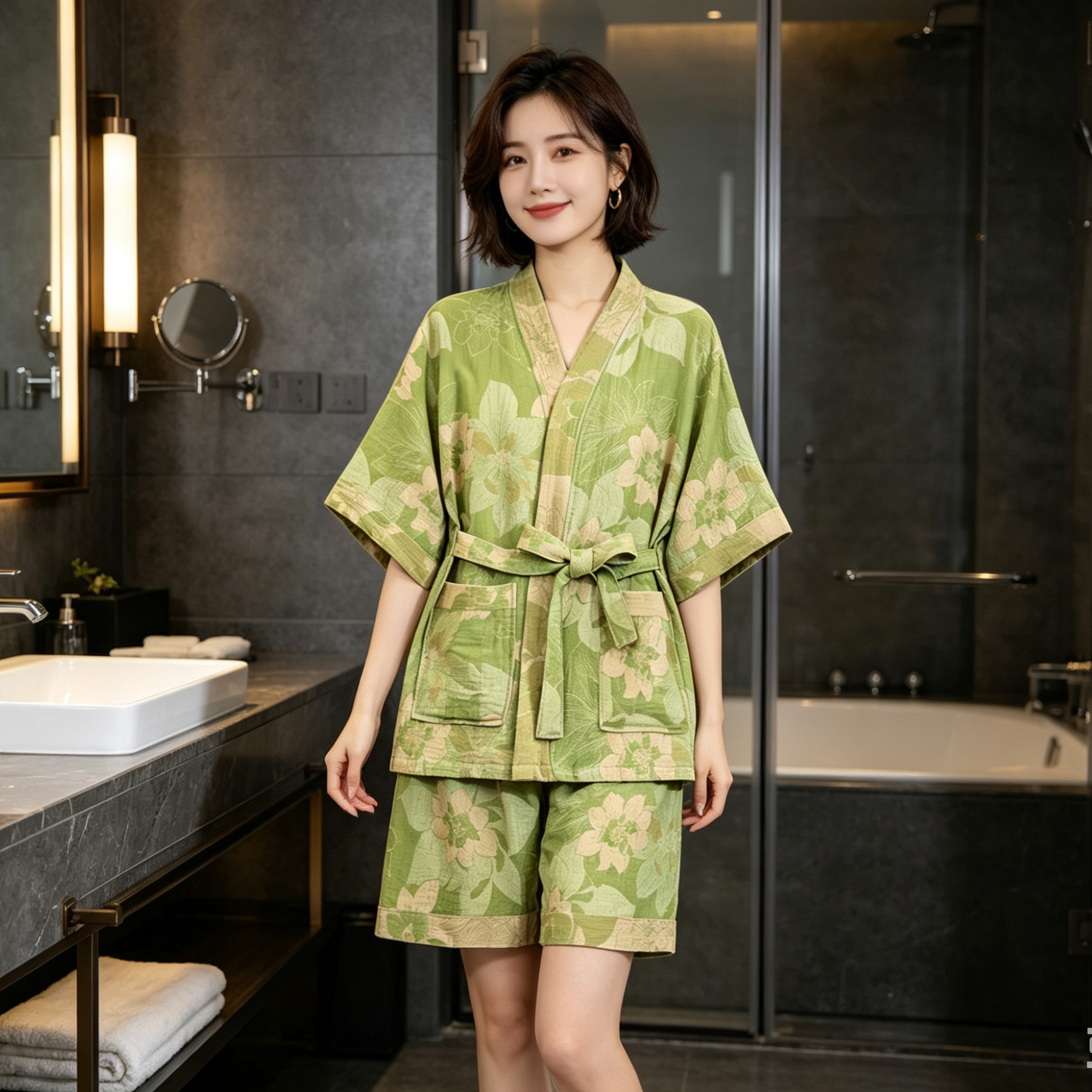 双层纱汗蒸服女春秋夏男家居服全棉睡衣情侣桑拿按摩浴服酒店理疗