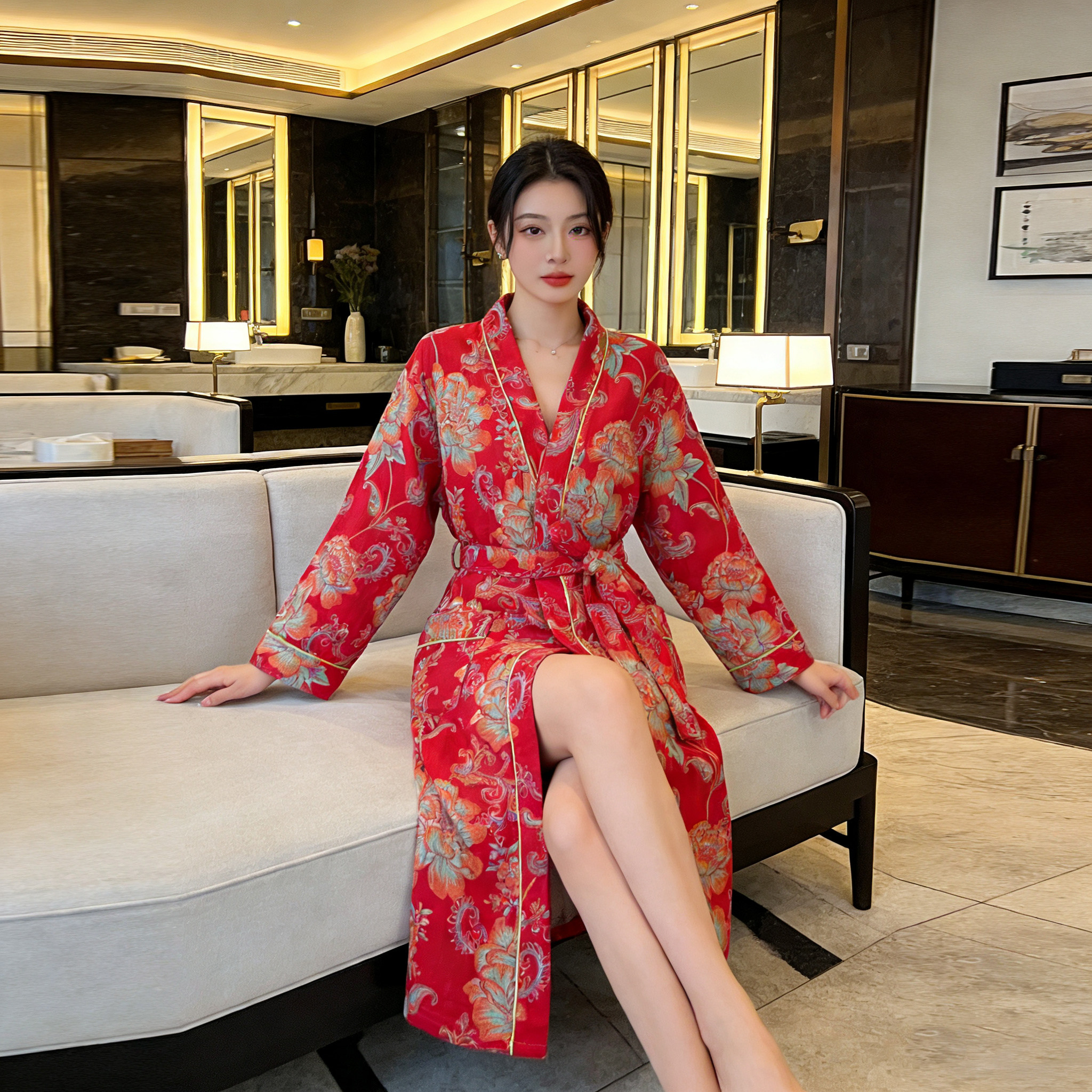 浴袍女士纯棉吸水速干双层纱布2026新款四季款春秋季长袖全棉睡袍