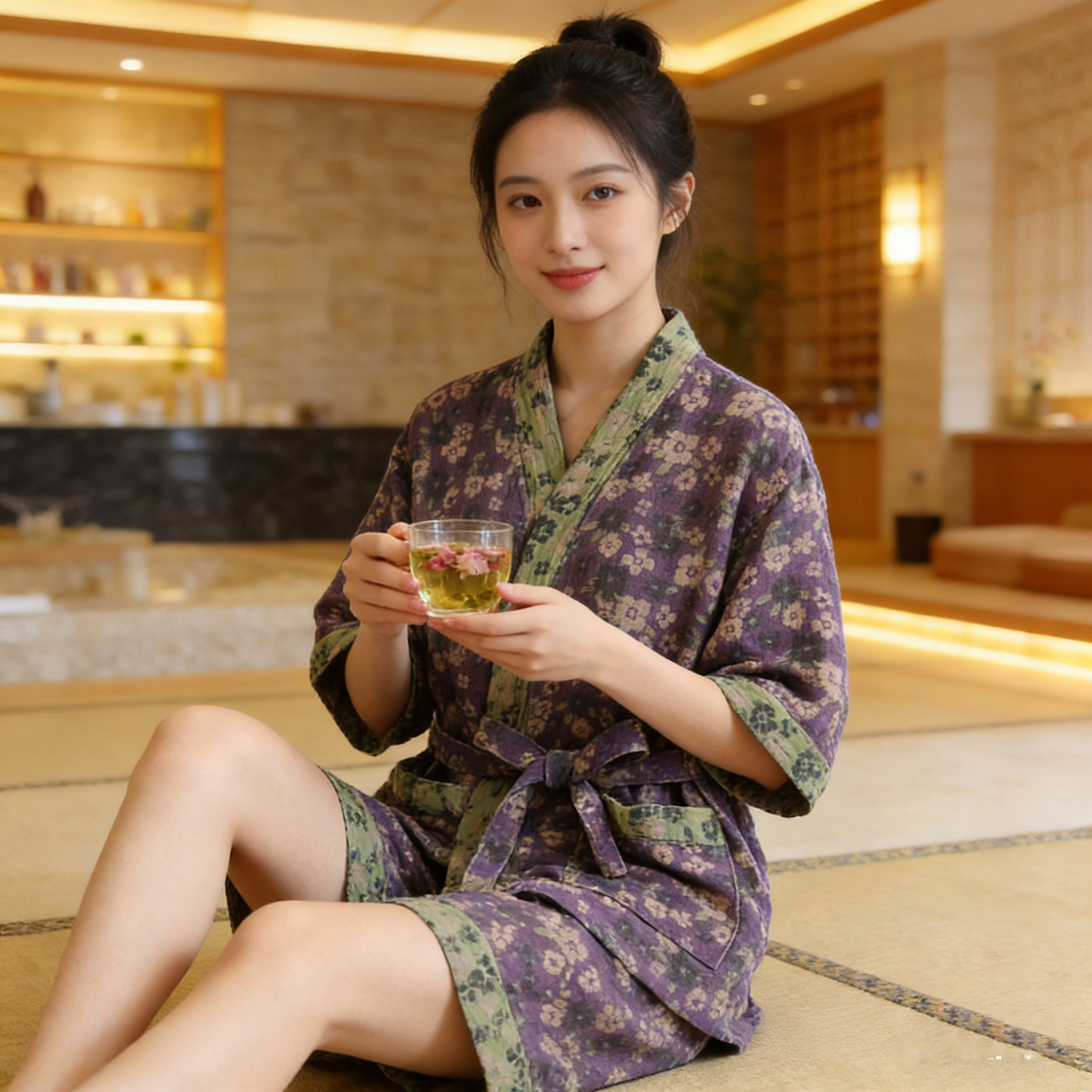 纯棉汗蒸服双层纱女款夏高档睡衣男士浴服全棉情侣家居服足疗按摩