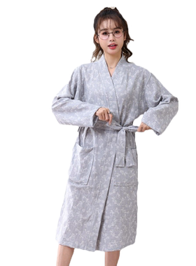 纯棉双层纱布浴袍游泳春秋毛巾料家居服睡衣情侣睡袍吸水速干浴衣