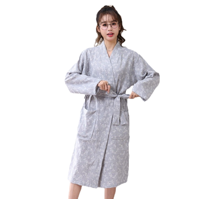 纯棉双层纱布浴袍游泳春秋毛巾料家居服睡衣情侣睡袍吸水速干浴衣