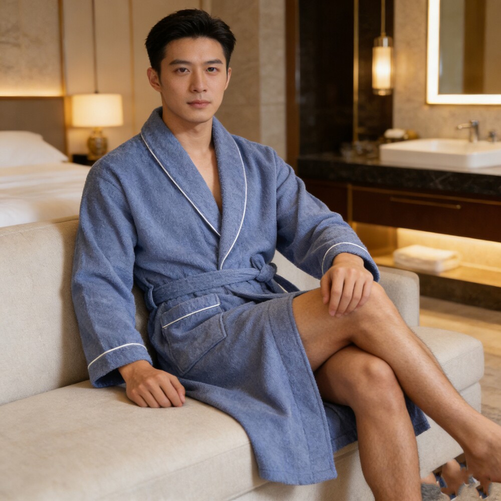 酒店纯棉浴袍男士睡袍游泳春秋冬季情侣毛巾料女浴衣长款吸水速干
