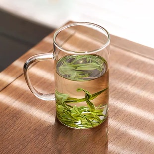 禾器清简杯家用透明喝水杯子简约玻璃杯和器茶杯带把绿茶杯400ml