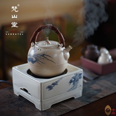 梵山堂手绘青花松树电陶炉/陶壶