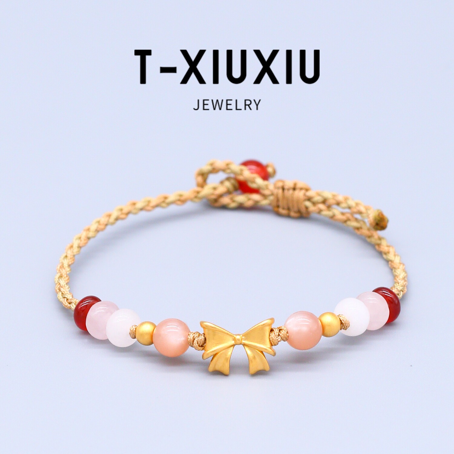 黄金足金999蝴蝶结转运珠手链