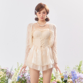 新款 泳装 绝美仙气高级蕾丝小胸聚拢连体吊带裙游泳温泉度假泳衣女