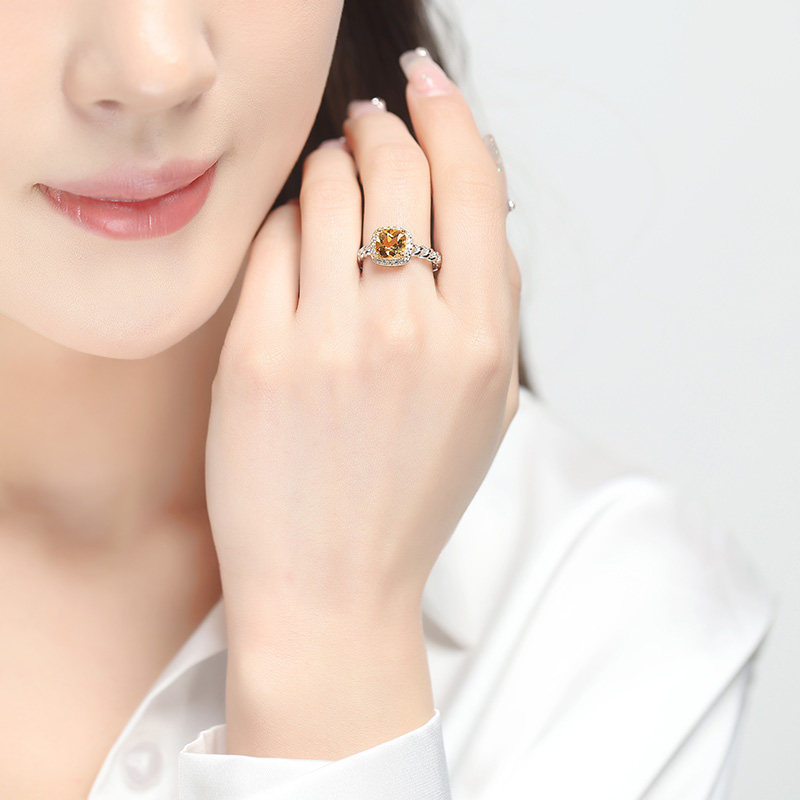 수정처럼 완벽한 시트린 반지 유색 보석 시트린 옐로우 다이아몬드 여성용 에메랄드 생일 선물  상감 맞춤형