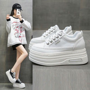 内增高小白鞋女8cm春夏新款厚底网面板鞋百搭透气运动休闲鞋女