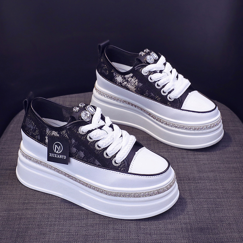 水钻厚底小白鞋女百搭休闲网鞋