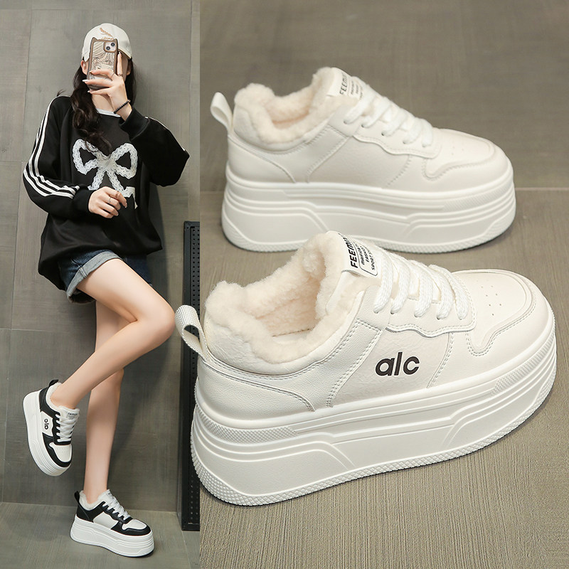 加绒加厚6CM增高小白鞋女板鞋