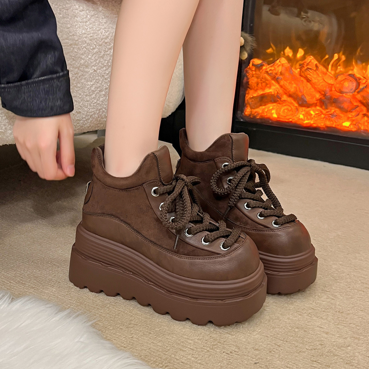 韩版加绒高帮棉鞋8cm增高女鞋