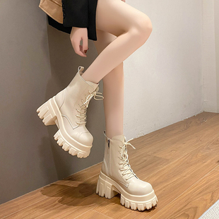 小个子9cm厚底增高短靴女加绒秋冬新款 复古小众高级感瘦瘦马丁靴