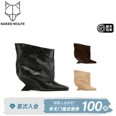 Naked Wolfe英国潮牌/shade复古尖头坡跟宽筒时装靴中短筒女鞋潮