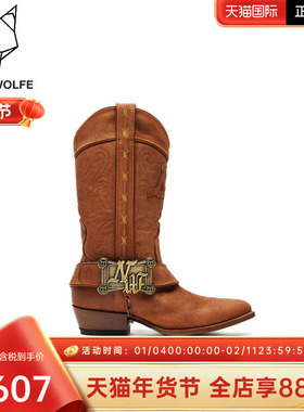 Naked Wolfe英国潮牌/THE OUTLAW西部牛仔男靴骑士中筒方头马靴