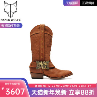 Naked Wolfe英国潮牌 OUTLAW西部牛仔男靴骑士中筒方头马靴 THE