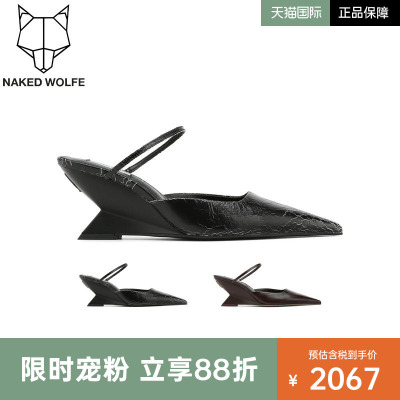 Naked Wolfe英国潮牌/salem异形跟穆勒鞋女尖头后绊带包头凉鞋春